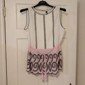 Marc Cain Cotton Pink and White Sleeveless Top